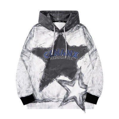 GENANX闪电潮牌2025冬季新款连帽卫衣重磅加绒oversize情侣装上衣