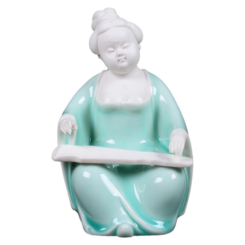 新中式唐代青瓷仕女家居装饰摆件