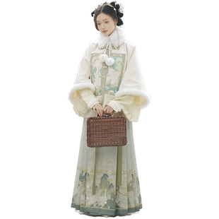 桔屿【晴江观鸭】汉服女明制加厚琵琶袖方领补服国风马面裙秋冬装