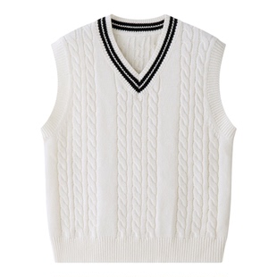 虾酱麻麻男童毛衣马甲春秋装2026新款白色学院风针织上衣儿童马夹