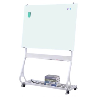 柏可嘉钢化玻璃白板支架式家用培训会议教学黑板移动白板黑色S架彩色玻璃白板立式白板