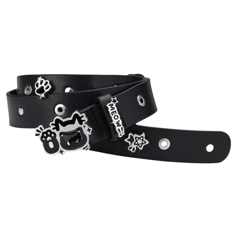 喵！可爱小黑猫皮带黑色腰带原创小众配饰