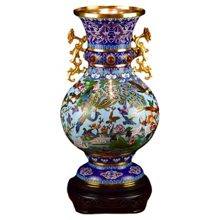 北京珐琅景泰蓝花瓶李荣魁22寸百鸟朝凤春满园如意耳瓶新中式摆件