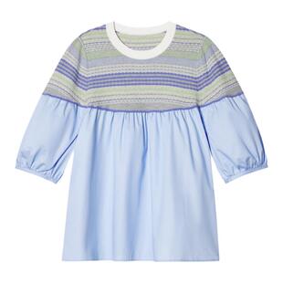SALT.P可颜铃蓝色拼接娃娃衫泡泡袖上衣女夏季宽松AC64306010