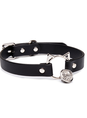 猫咪铃铛项圈choker皮革脖圈黑粉色女m可爱设计小众颈圈刻字定制