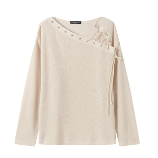 白口阳【错频拥抱】斜肩薄款镂空T恤男生夏季长袖上衣设计感复古