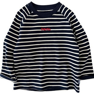 绵软偏厚一点~男童条纹打底衫中大童纯棉圆领长袖T恤儿童百搭上衣