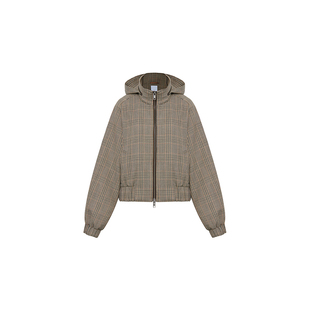 Fabrique  威尔士格纹羊毛春夏女装宽松连帽夹克