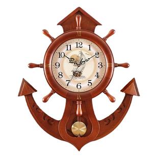 枫叶实木日本进口机芯创意客厅装饰船舵挂钟卧室静音挂表艺术钟表