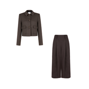 XULU原创韩版精纺呢优雅翻领单排扣短外套高腰阔腿七分休闲裤