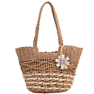 编织草编包女夏天大容量竹编托特包海边旅游度假沙滩包藤编水桶包