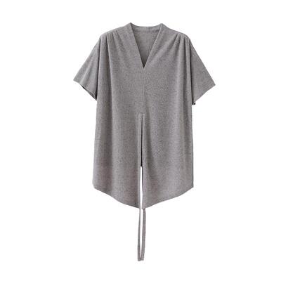 优雅简约·V领围裹交叠系带T恤