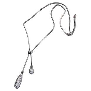 银色碎钻水滴吊坠长款项链女2026新款毛衣链高级感轻奢小众配饰品