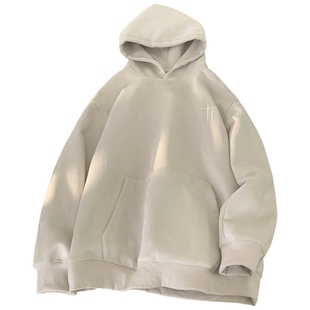 麂皮绒重磅卫衣男款秋季美式复古潮牌刺绣设计感加绒休闲连帽外套