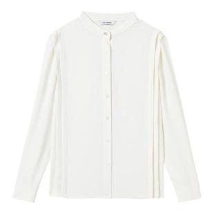 朗姿法式通勤设计感白色气质长袖立领衬衫内搭上衣2025年秋季新款