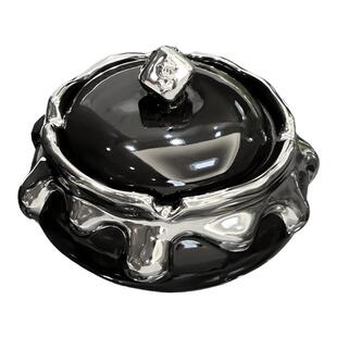 陶瓷家用烟灰缸带盖轻奢创意富得流油高级感客厅茶几高端大气烟缸