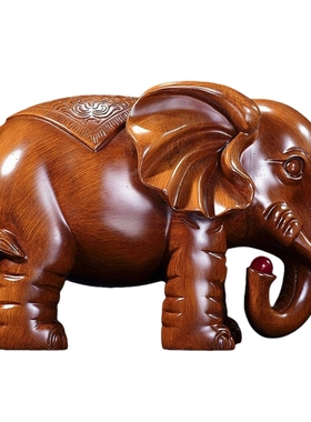 实木招财牙象一对客厅办公室摆件