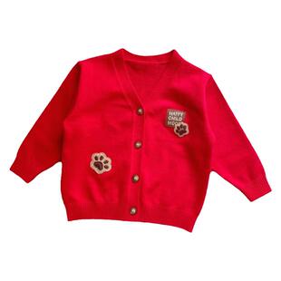 小童开衫毛衣儿童红色毛线衣童装春秋季新款婴儿棉线针织衫男童女