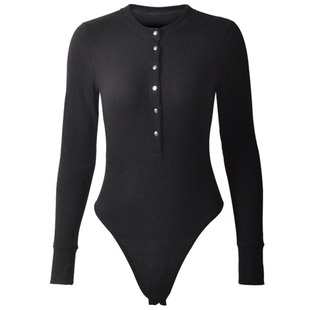 欧美ins性感连体衣女士秋冬紧身排扣长袖打底上衣 women bodysuit