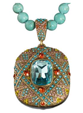 中古风镀金绿松石镶嵌锆石项链