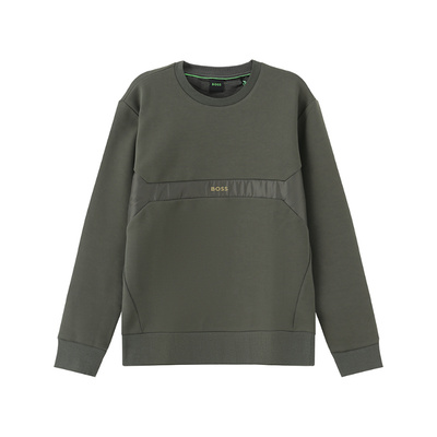 HUGO BOSS 小徽标胶印圆领长袖卫衣 男款 深绿色