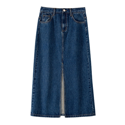 BANANA BABY2025秋季新款开叉牛仔裙女复古高腰显瘦包臀直筒长裙