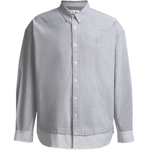 SEASON HIGH24春季新款宽松拼接潮舒适基础条纹潮翻领衬衫男装