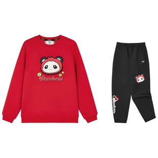 Skechers斯凯奇儿童卫衣裤子套装男女童红色上衣童趣可爱舒适童装