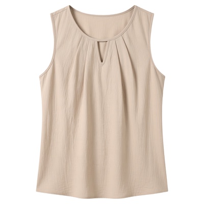 Pleated hollow out sleeveless solid color top压褶镂空无袖t恤