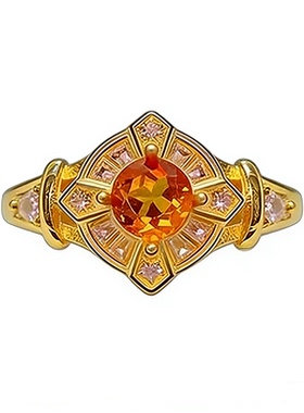 天然黄水晶戒指女夏转运招财花