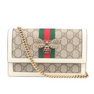 95新GUCCI古驰QUEEN MARGARET白GG SUPREME链条钱二手奢侈品包包