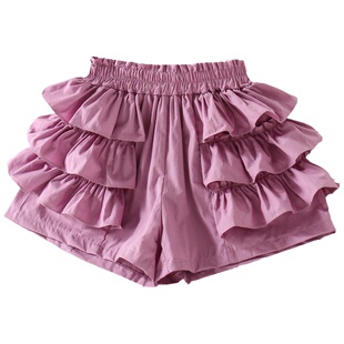 女童短裤夏季外穿薄款夏天裤子洋气黑紫色中大童网红蛋糕半身裙裤