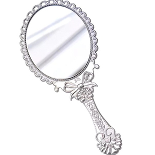 韩国产明星同款全智贤公主复古手柄镜子 折叠镜 银色正品圆形精致