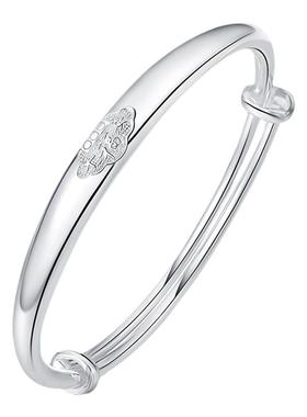 银手镯女9999纯银莲花平安福实心