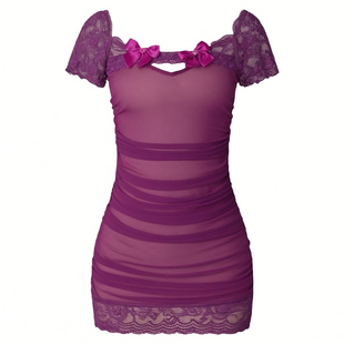 性感紫色韵味睡裙透视镂空战袍网纱纯欲显瘦包臀裙女御姐风轻熟风