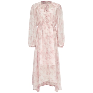 曼德诗新中式水墨晕染连衣裙2025夏季新品两件套收腰中长款A字裙