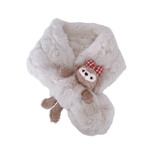 冬季加厚保暖仿兔毛毛绒围巾 小兔小熊可爱学生少儿交叉短款围脖