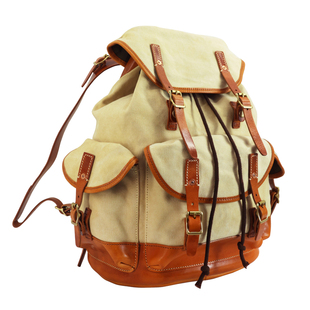 美式复古二战伞兵机车复古山系户外大容量重磅牛皮帆布双肩背包