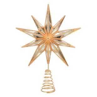 圣诞节装饰品圣诞树顶部装饰32cm塑料十角镜面树顶星香槟色树顶星