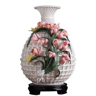 瑞气盈门｜手捏花编织花瓶非遗手工陶瓷兰花摆件客厅乔迁定制礼物