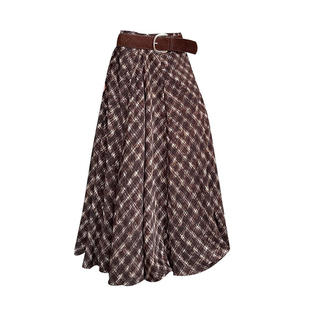 美拉德复古格子高腰半身裙女秋季宽松设计感显瘦百搭垂感中长裙