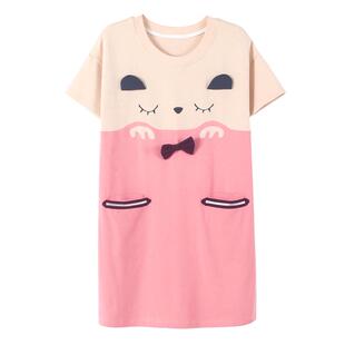 芬腾可安睡裙少女夏季韩版纯棉短袖睡衣甜美可爱卡通家居服连衣裙