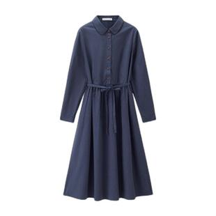 设计师款佐丹奴2026年春纯棉条纹娃娃领系带收腰连衣裙女18466702