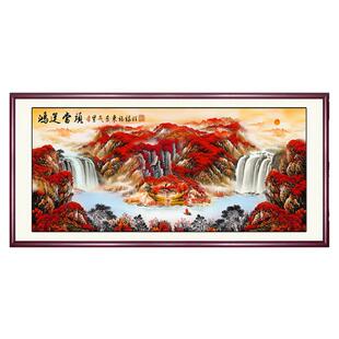 鸿运当头山水风景挂画办公室字画装饰聚宝盆国画客厅沙发背景墙画