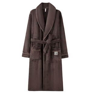 芬腾可安睡袍男款冬季珊瑚绒浴袍加厚加绒2025新款棕色男士睡衣冬