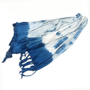 民族风手工植物草木扎染蓝围巾长款披肩男女情侣保暖防晒棉麻丝巾