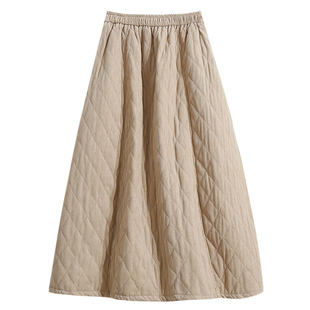 秋冬加厚菱格灯芯绒半身裙女2025新款冬天黑色大摆伞裙蓬蓬A字裙