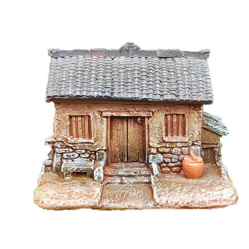 乡村瓦砖房农村小院微景观小摆件吸水石假山盆景庭院盆栽造景装饰