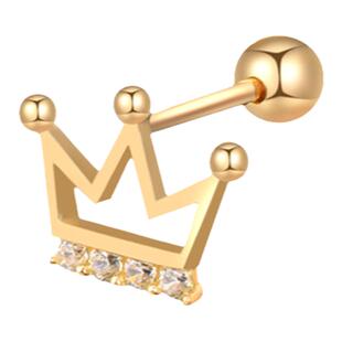 韩国流行10K 14K黄金耳钉女 2025新款潮镶钻皇冠彩金螺纹耳饰单只