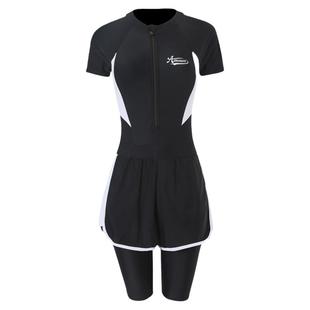 初学者竞速大码泳衣女防尴尬专业游泳衣保守连体五分裤游泳馆专用